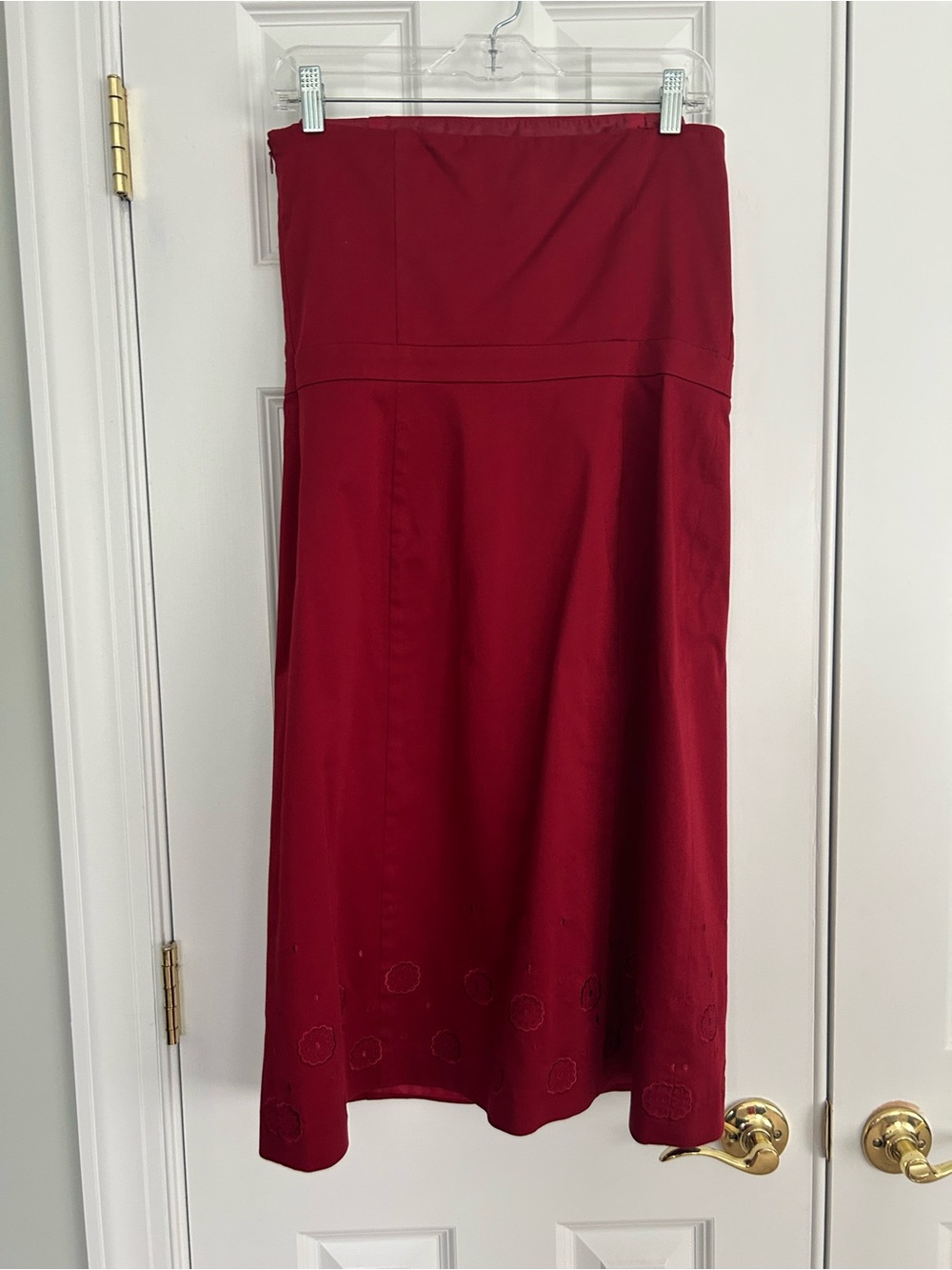 Ann Taylor Strapless Red Dress Embroidered
